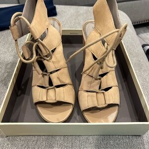 Hinge Tan Strappy Heels with Adjustable Lace-Up Design